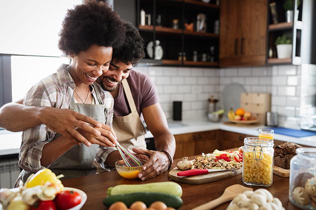 couple cooking together